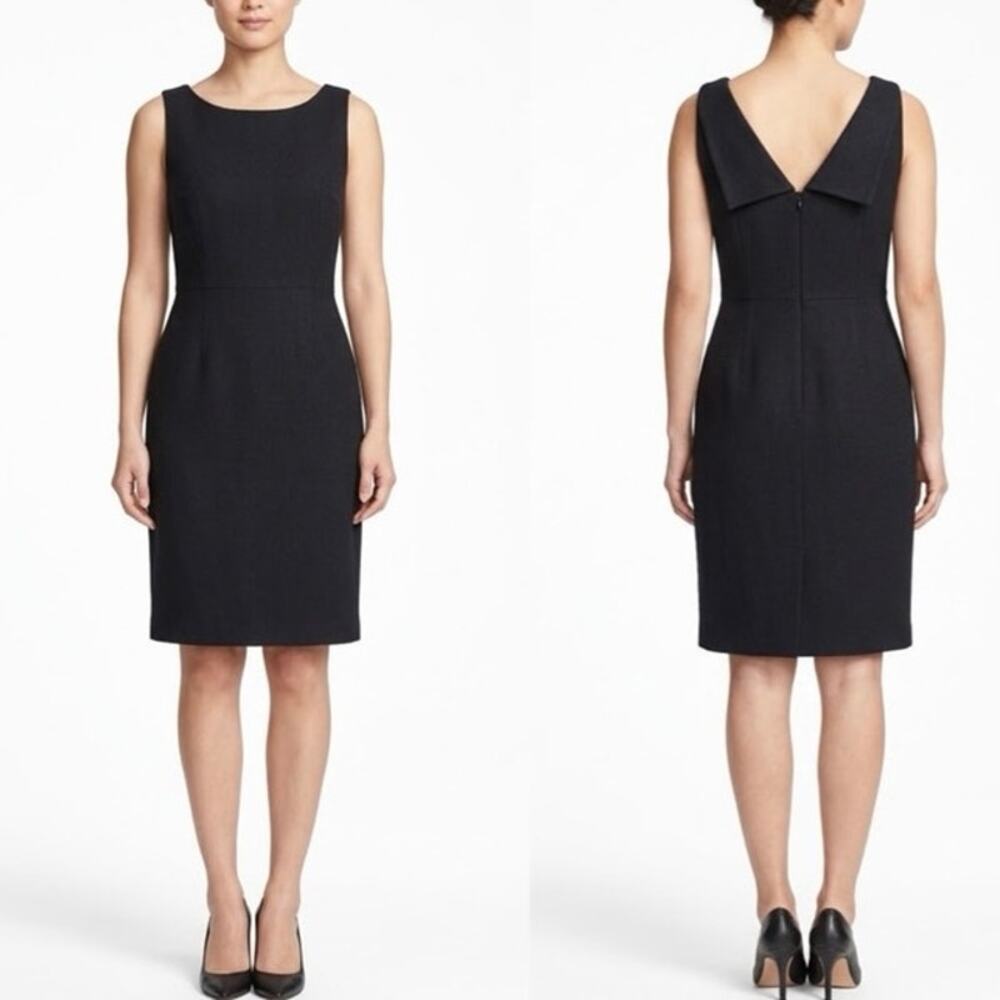 Brooks Brothers Black Italian Cotton Silk Lined Sheath Dress Lapel Back LBD 8P